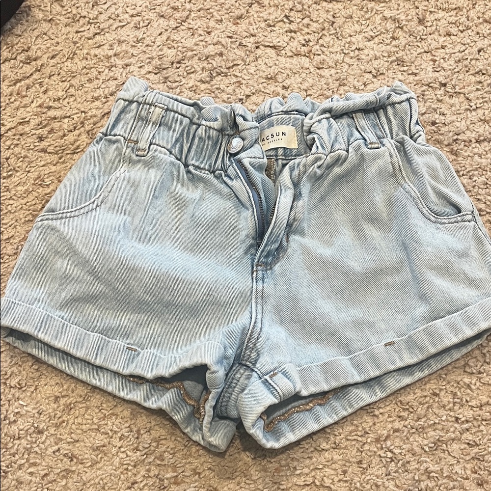 PacSun Light Wash Paperbag Waist Denim Shorts - Light Blue